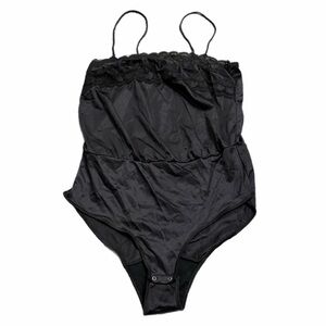 80s 90s European Vintage Silky Lace Bodysuit Snap Closure (Black) EU 40/S-M